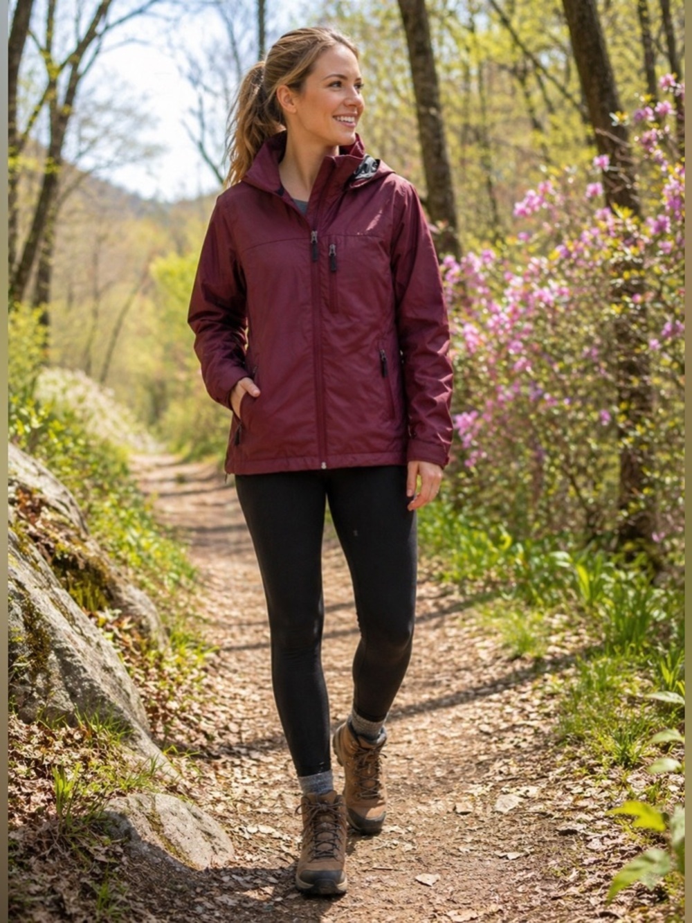 Helly Hansen Women’s XS Hooded Rain Jacket Burgundy Lightweight Windbreaker